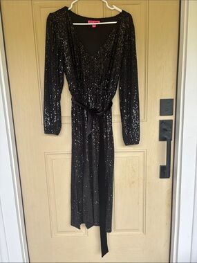 Betsey Johnson Long Sleeve Sequin Wrap Midi Dress